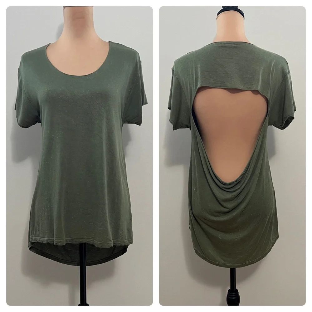 3/$30 AE Don’t Ask Why Drapey Open Back Tee Green One Size Distressed T-Shirt - Picture 1 of 14